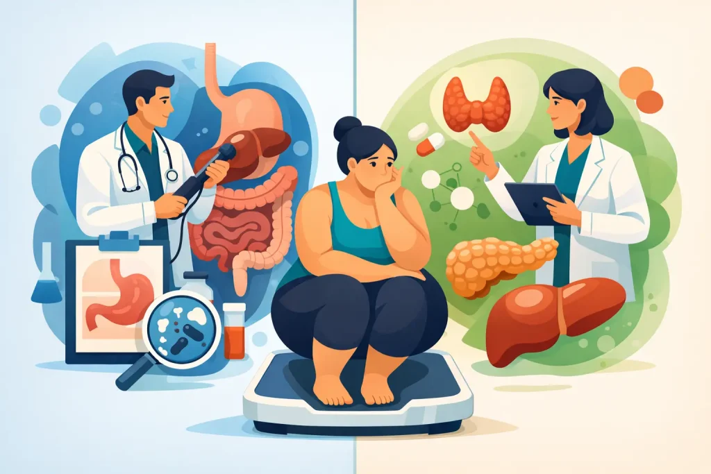 Gastroenterologista ou endocrinologista obesidade